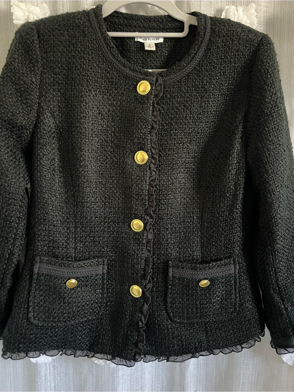 Joan Rivers Black Tweed Jacket with Gold Buttons - Picture 2 of 5